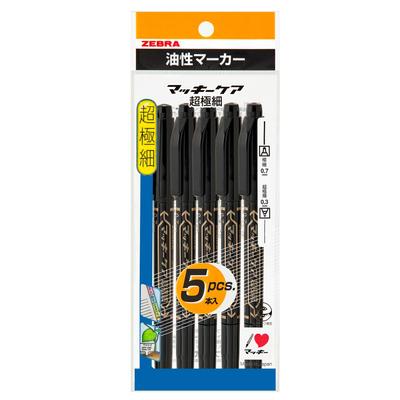 Zebra Ручка Macky Ultra Fine 5 на масляной основе, Наконечник, Черный, Ручки, P-YYTH3-BK5