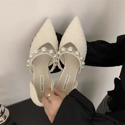 2024 Новые черные туфли на высоком каблуке Новые туфли-лодочки на шпильках с острым носком и жемчужными браслетами на щиколотку Высококачественная обувь Модная удобная женская обувь