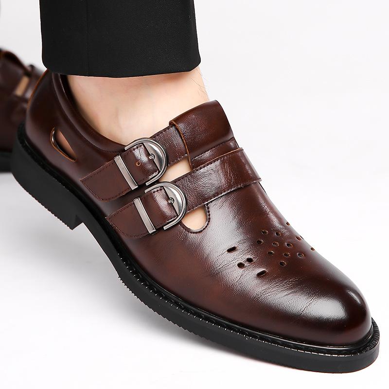 Fashion Summer Men's Buckle Sandals 2025 New Baotou Beach Shoes Male Fashion Casual New Designer Hollow Cow Leather Sandals Shoes Man