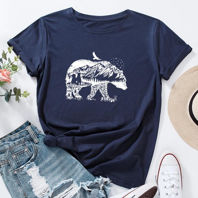 Summer Women's Printed Polar Bear Pure Cotton Loose Round Neck Short Sleeved T-Shirts Women’s