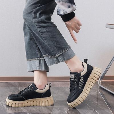 Женская обувь Кроссовки Высококачественная кожа Повседневная обувь На шнуровке Вулканизированная обувь для женщин Увеличивающая рост Обувь на платформе