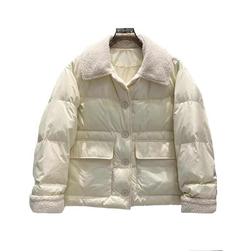 Женская короткая куртка-пуховик из овечьей шерсти, новинка зимы 2024 года, утепленная куртка из белого утиного пуха