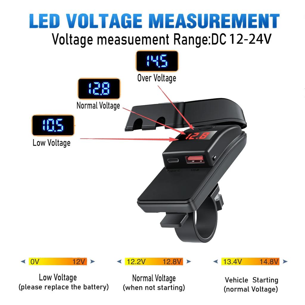USB-зарядное устройство для мотоцикла PD QC3.0 12 В, водонепроницаемая розетка, адаптер для быстрой зарядки телефона на руле с вольтметром, аксессуар для мотоцикла