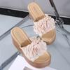 Fashion 2025 Wedges Sandals Women Slippers Summer Beach Platform Shoes Flower Round Headed Solid Color Women High Heel Slippers