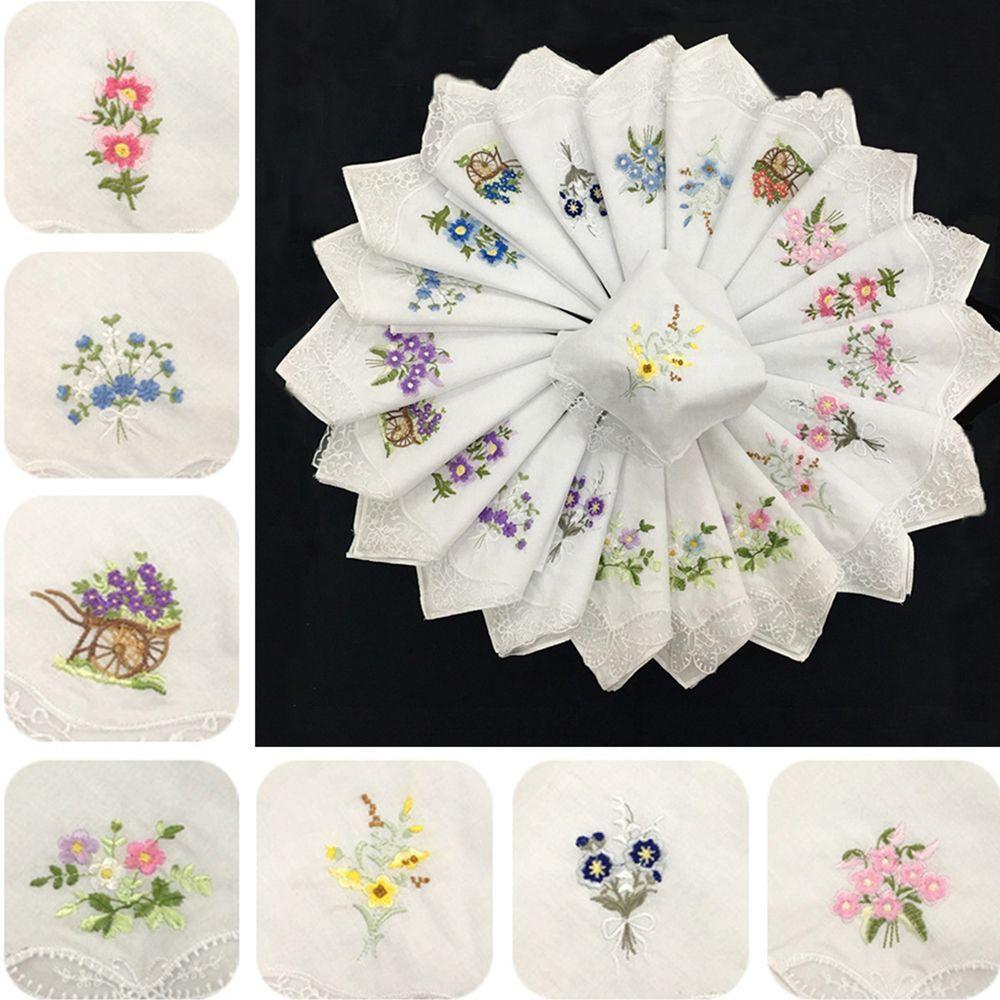 Кружевной цветочный цветочный случайный 100% хлопок белый женский цветочный ассорти тканевый носовой платок салфетка
