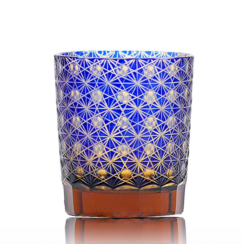 Handmade Japanese Style Edo Kiriko Whiskey Glass Tumbler Colored Hand Cut To Clear Glasses Color Tinted Old Fashioned Glasses
