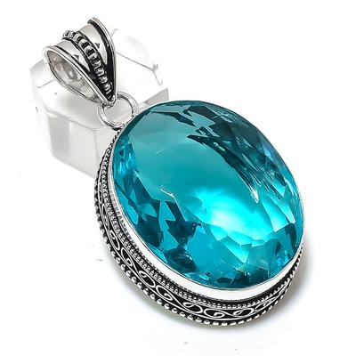 Швейцарский голубой топаз драгоценный камень 925 стерлинговое серебро ювелирный кулон 2,05"