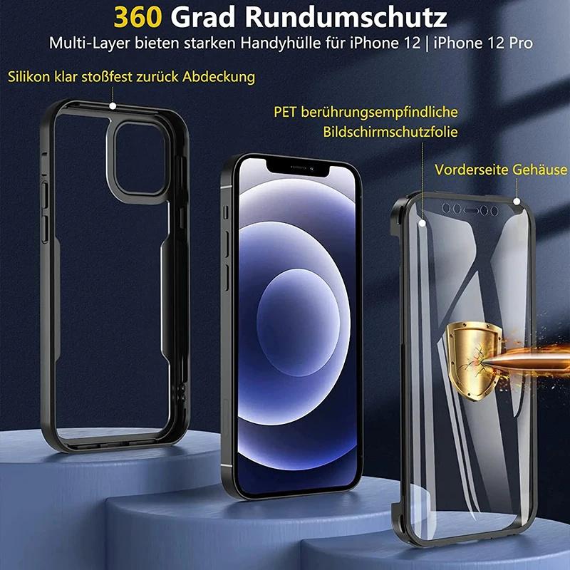 Двусторонний прозрачный сверхпрочный защитный чехол для телефона 360 градусов 2 в 1 для iPhone 11 12 13 14 15 16 Pro Max Plus