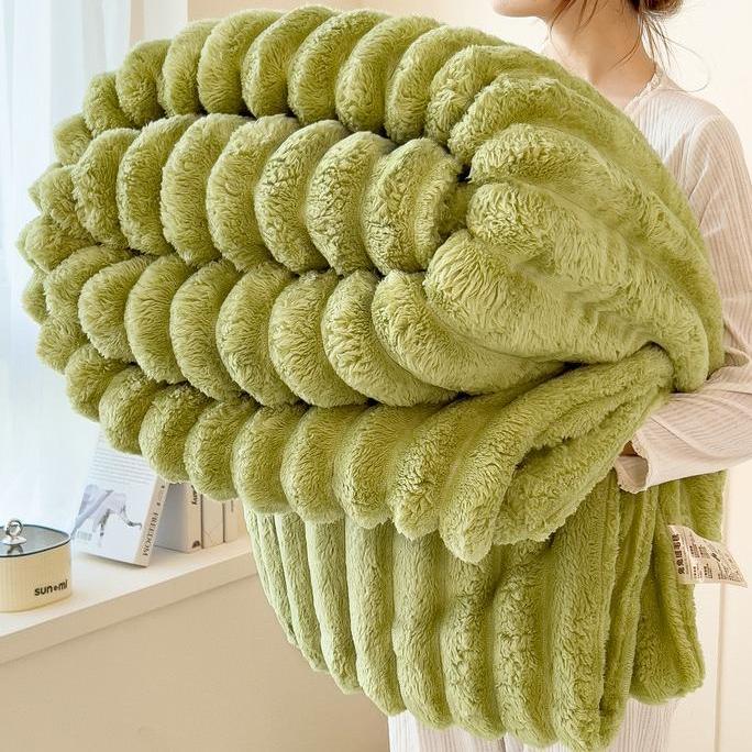 Ультрамягкий плед из искусственного кроличьего меха, теплый плюшевый полосатый плед, кондиционирующее одеяло, многофункциональное покрывало на диван