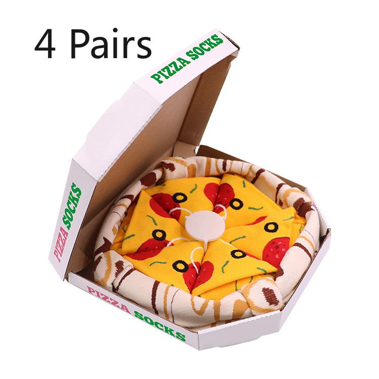 4 пары мужских носков средней длины с креативной модой для пары, рождественский подарок в виде пиццы