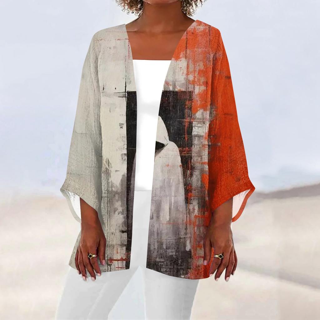 Women's Casual Fashion Print Light Medium Long Coat Cardigan