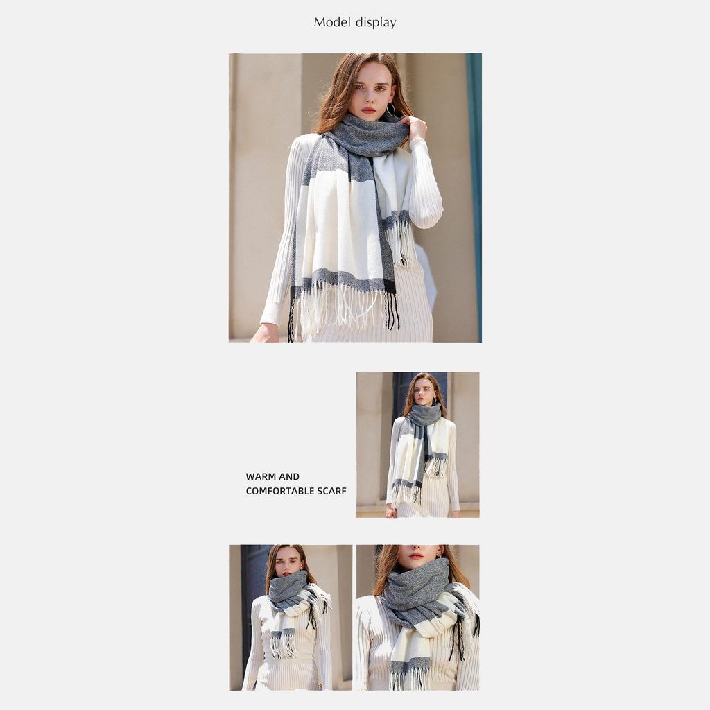 Mix Color Scarf Fringe Warm Autumn and Winter Scarf Stylish Shawl Faux Wool Scarf Couple Type Scarf