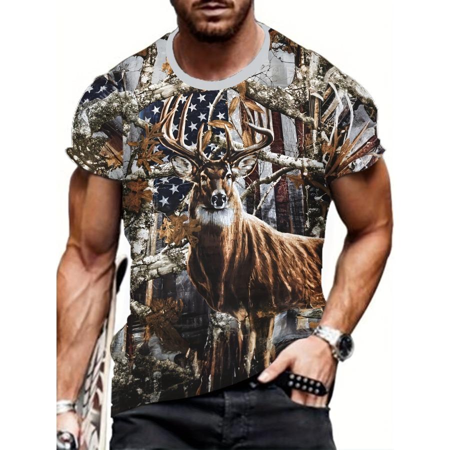 3D Digital Men's Crew Neck Short Sleeve Stylish Design T-shirt with Skeleton Pattern and Letter Print for Summer Outdoors Wear
