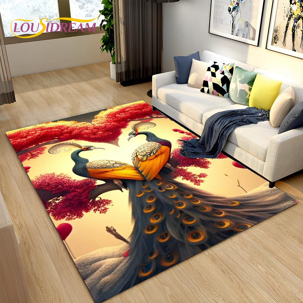 3D коврик с рисунком павлина, птицы, животного, ковер для гостиной, спальни, дивана, коврик для кухни, декор, детский нескользящий напольный коврик