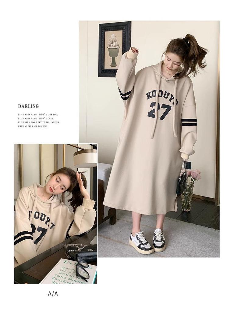Korean Style Hooded Sweatshirt Dress: Women's Plus Size, Long, Loose Fit, Fall 2024 Collection
