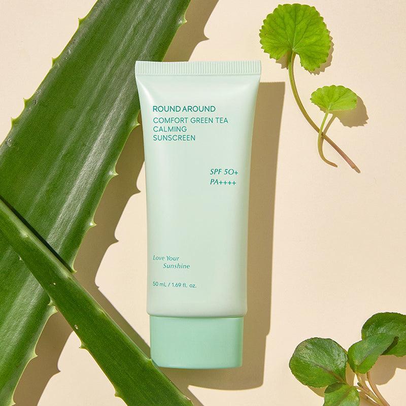 ROUND A'ROUND Успокаивающий солнцезащитный крем с зеленым чаем Comfort SPF 50+ PA++++ 50 мл