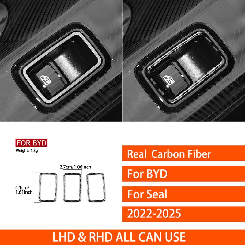 For BYD Seal -2025 Real Carbon Fiber Stickers Door Window Lift Control Panel Frame Car Accessories Interior decorative