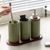 Керамическая бутылка для лосьона Стакан для полоскания рта Держатель для зубных щеток Настенный дозатор мыла-пены с помпой Дубовый дозатор мыла с соединением Аксессуары для ванной комнаты