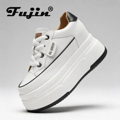 Fujin см дюйм удобные кроссовки на платформе для женщин Натуральная кожа Женская вулканизированная обувь Платформа Высокий каблук Повседневная обувь