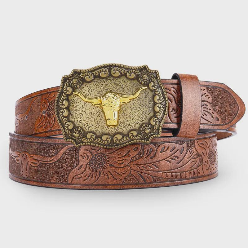 "Western Cowboy Leather Belt - Large Plate Trend, American Street Style, Youth Outerwear Accessory"