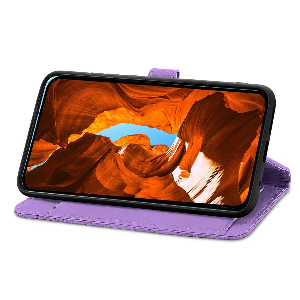 For Motorola Moto G35 5G Case Zipper Wallet PU Leather Flower Imprint Phone Cover