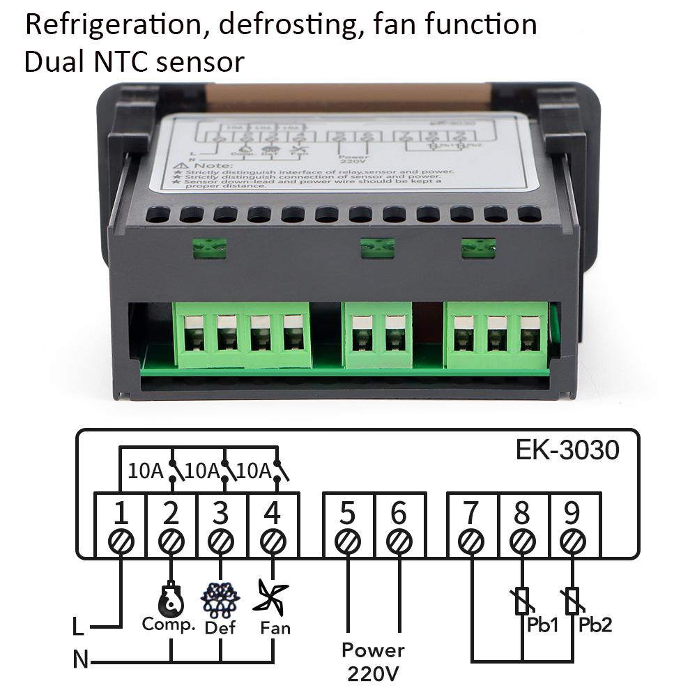 EK-3010/EK-3020/EK-3030 Светодиодный цифровой термостат Регулятор температуры Терморегулятор Сигнализация размораживания системы охлаждения
