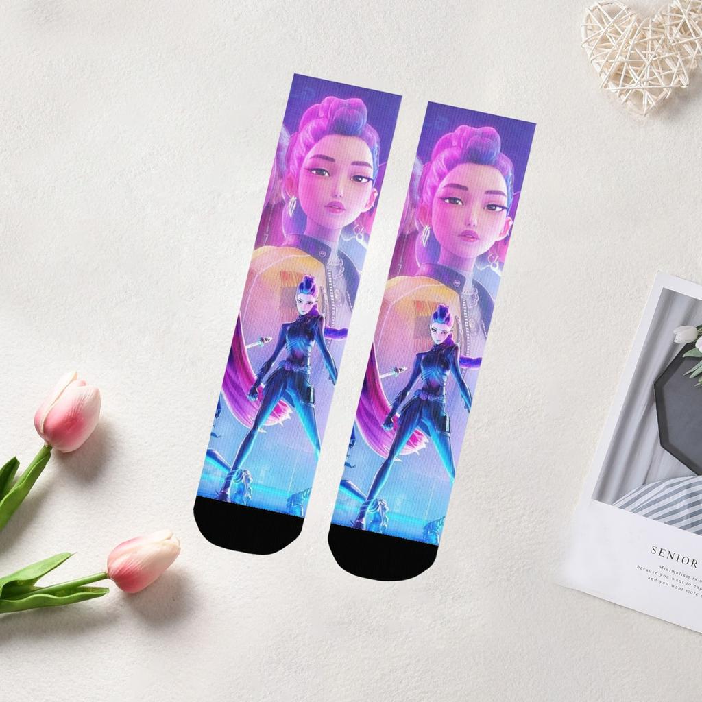 Trendy Fashion K-POP Evil Girl Group Anime Crew Socks Eye-Catching Character Print Premium Socks for Anime Lovers Themed Gifts