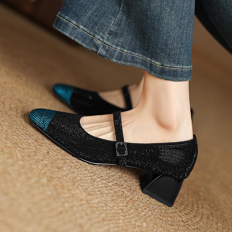 Krazing Pot Замшевые бусины из хрусталя, весна-лето, размер 41, туфли на среднем каблуке, женские туфли Мэри Джейн с квадратным носком и неглубокой подошвой