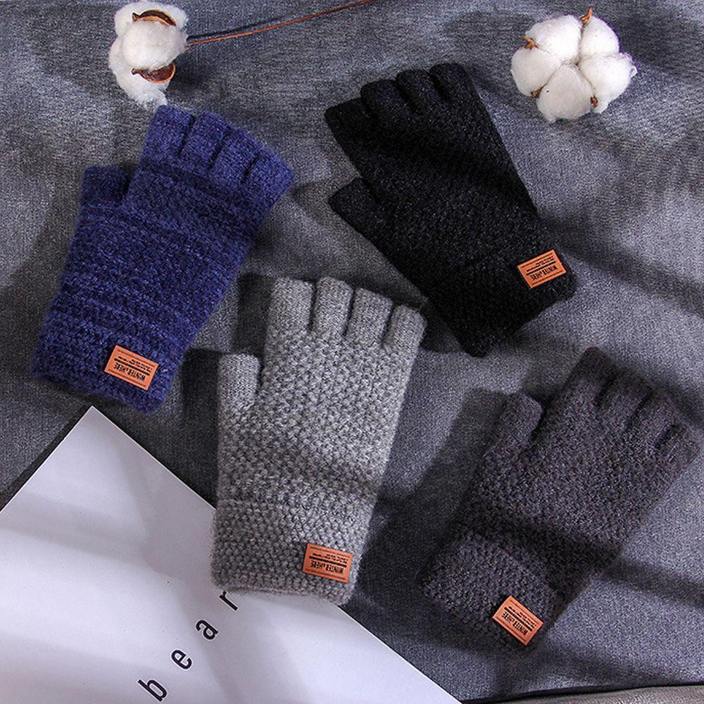 Label Winter Warm Elastic Half Finger Mittens Knitted Alpaca Wool Driving Gloves Fingerless Gloves