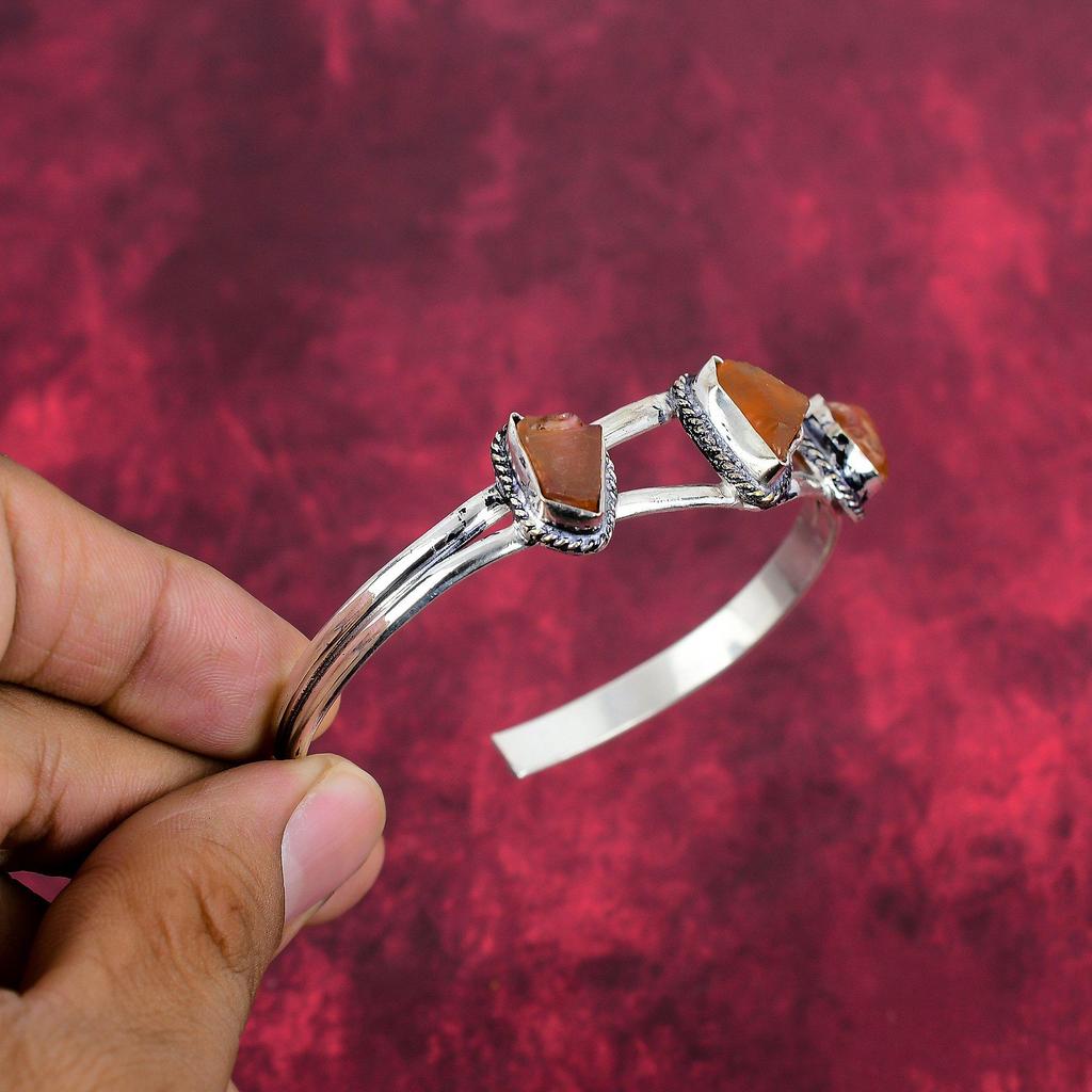 Rough Carnelian Gemstone Jewelry, Handmade 925 Sterling Silver Jewelry, Beautiful Adjustable Bracelet Jewelry For Engagement