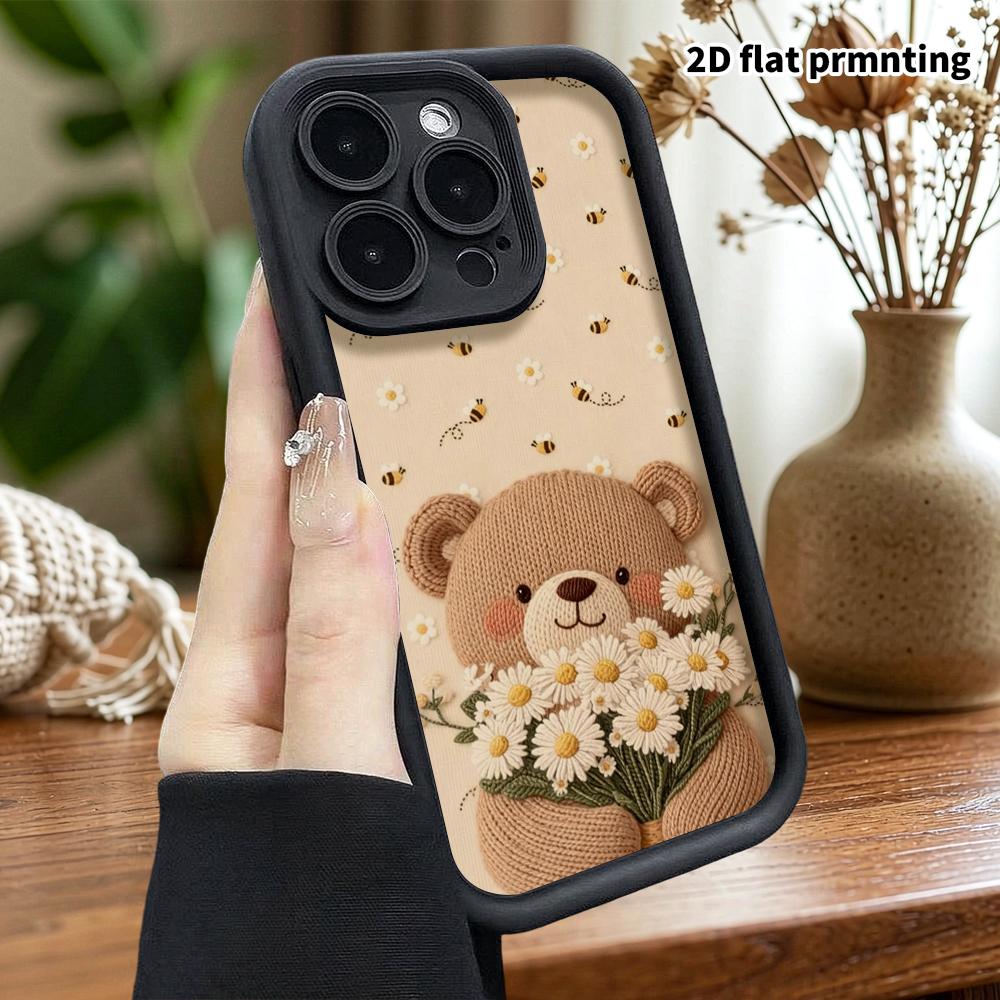 Phone Case: 2D flat design suitable for iPhone 18 17 16 15 14 13 Pro stepped protective case, daisy bear, Christmas and Halloween gift