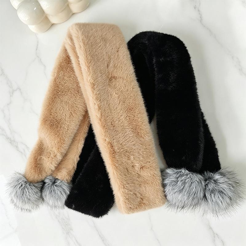 Customized autumn and winter extended Mao Mao scarf double-sided plush shawl versatile scarf imitation mink hair with hairball scarf