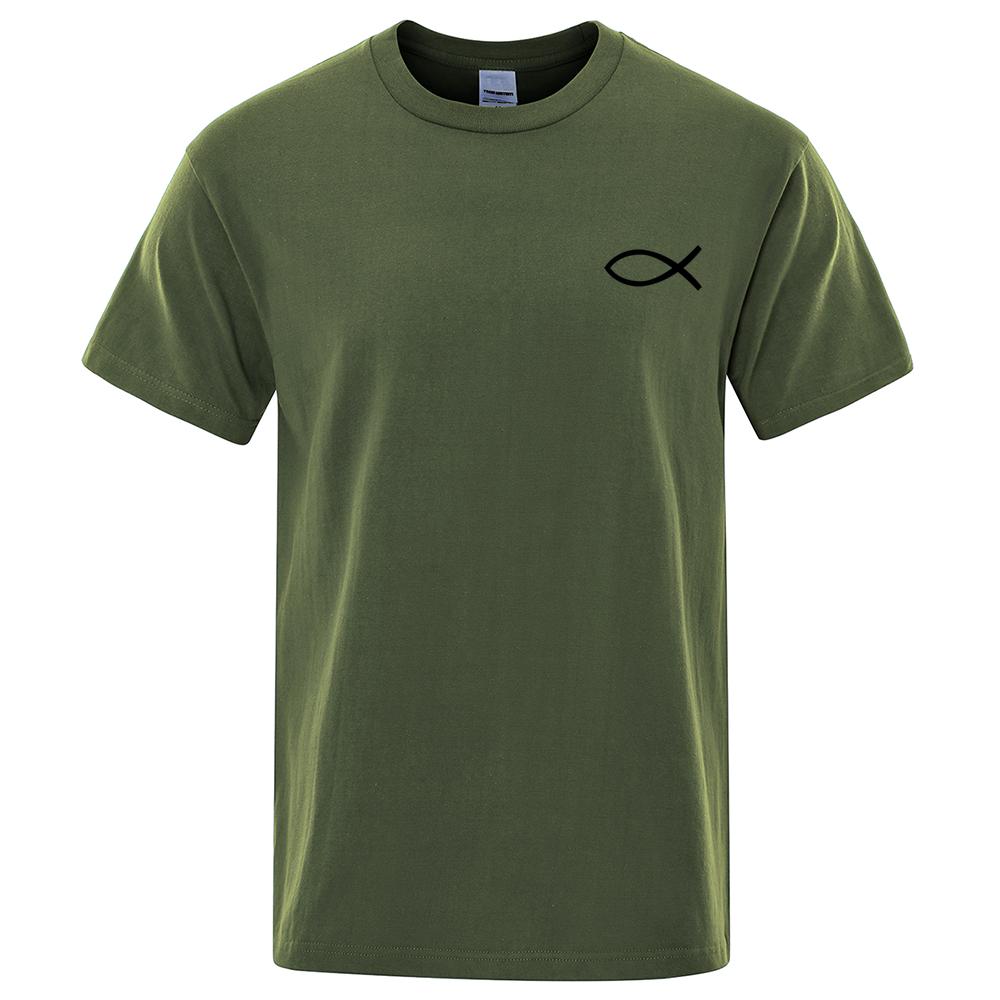 2024 Summer New T Shirt Mens Brand Tees Boys Male Tshirt Short Sleeve Tops Christian Jesus Fish High Quality Brand Men Tshirt