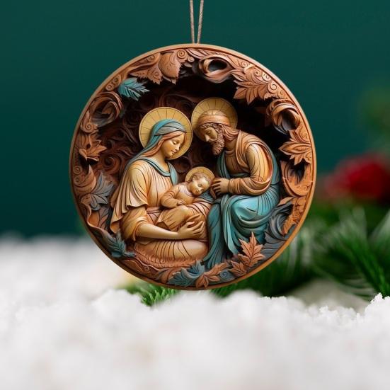 Nativity Scene Ornaments Acrylic Flat Hanging Pendant Keepsake The Birth of Jesus Decor for Christmas Tree Party Car Wall Door