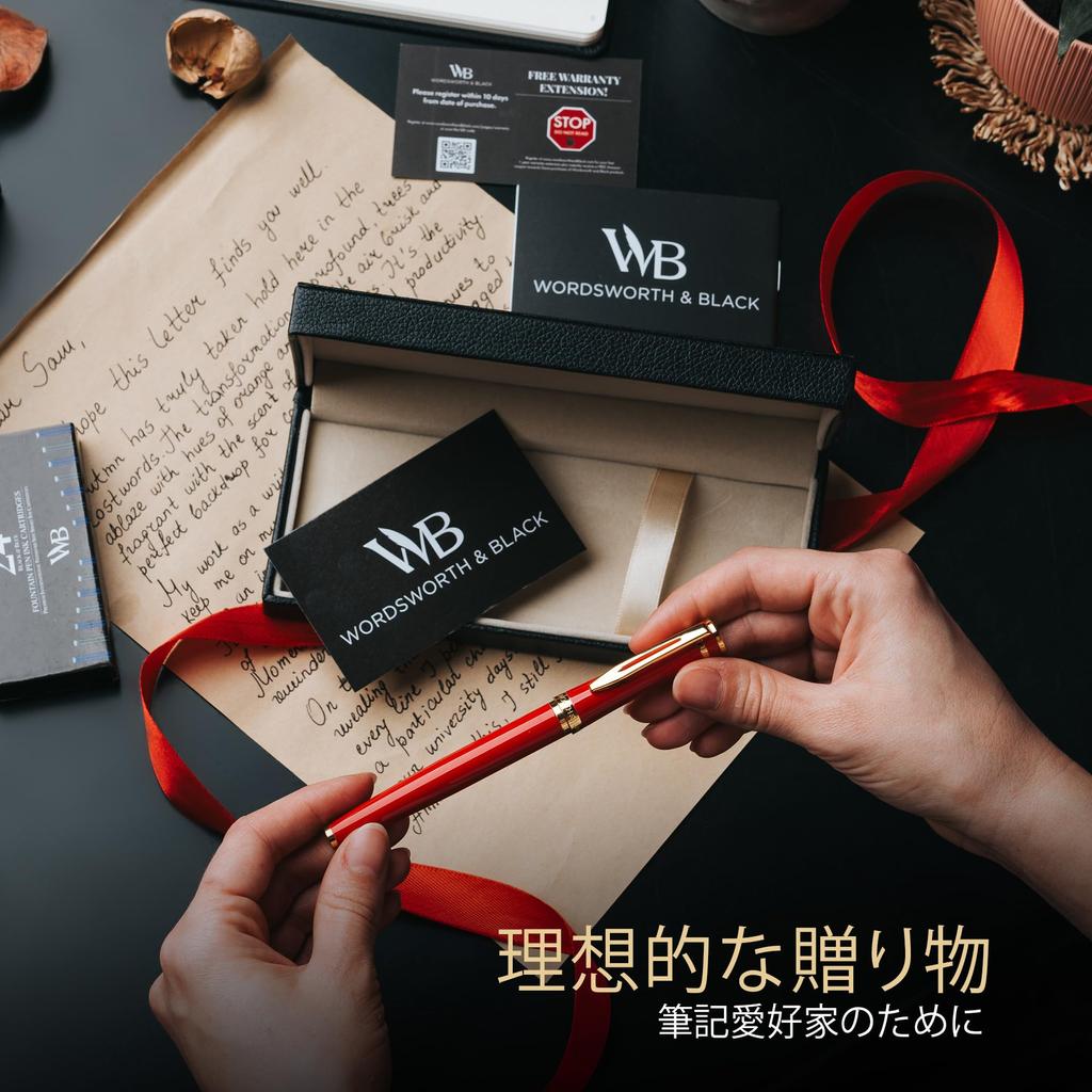 Wordsworth Black Fountain Pen Medium 24 Ink Cartridges and Ink Refill Gift Smooth Writing Pen Unisex & Set, Point, Converter, Case, Journaling,