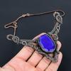 Lab-Created Blue Sapphire Gemstone Pure Copper Wire Wrapped Handmade Jewelry Necklace