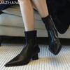 Мода остроносые женские зимние ботильоны на среднем каблуке модная обувь массивные сексуальные ботинки челси 2024 тренд зимние кожаные ботинки женские
