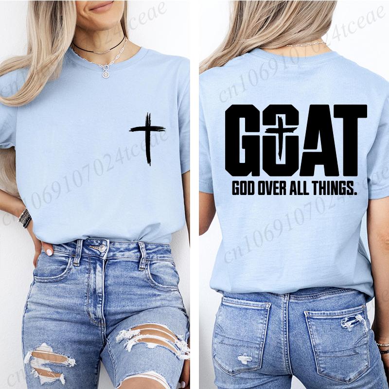 Goat God Over All Things T Shirt, Letter Graphic Printed Tee Shirts, Unisex Casual Short Sleeve, Vintage Streetwear Fashion Top,