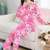 Women's Casual Long Sleeve Pajamas Set Cute Cartoon Bear Elastic Soft Comfortable O-Neck Fashion Homewears