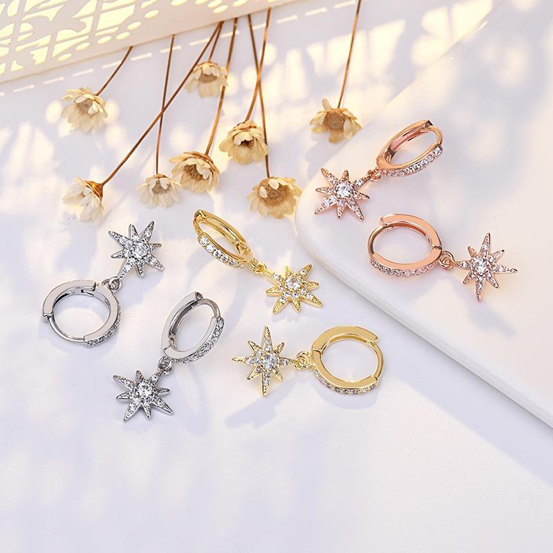 Diamond-inlaid Zircon Star Ear Buckle Earrings