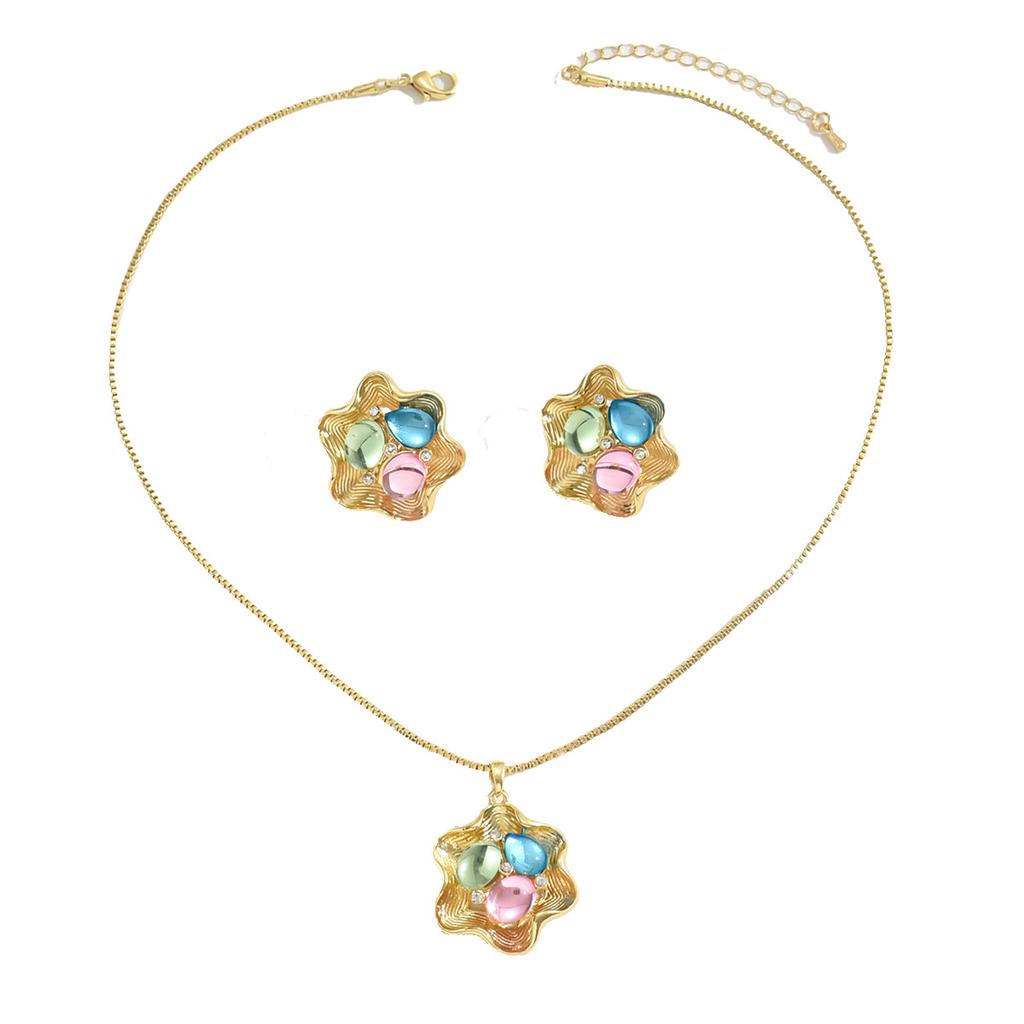 Горячая Распродажа Новый Стиль Дамский Комплект Ювелирных Изделий Персонализированный Дизайн Лепесток Драгоценные Камни Серьги Длинное Ожерелье