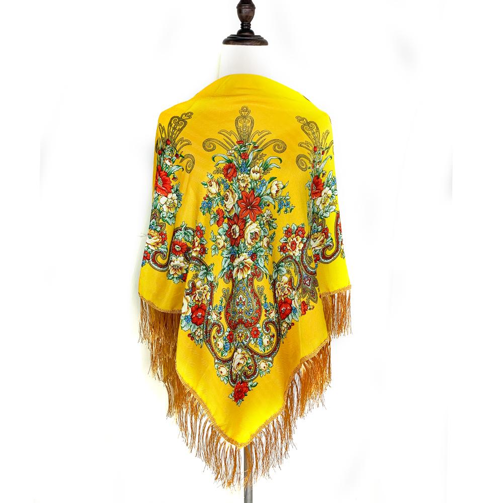 130*130Cm Luxury Floral Print Russian Square Scarf Women Fringed Bandana Scarves Pareo Lady Headband Scarves Babushka Head Wraps
