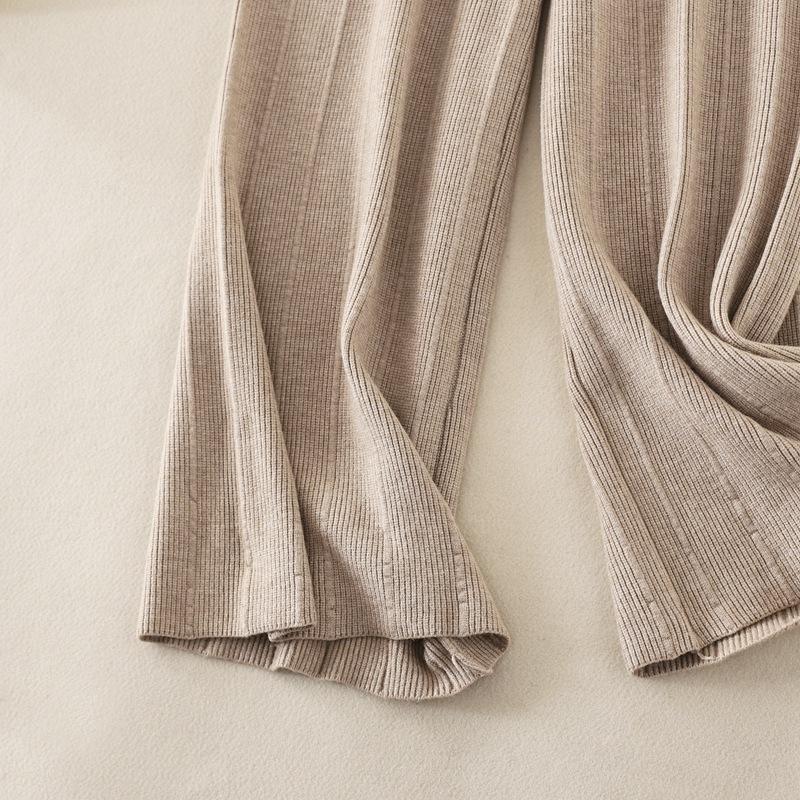 Женские осенне-зимние однотонные прямые вязаные брюки с высокой талией и драпировкой