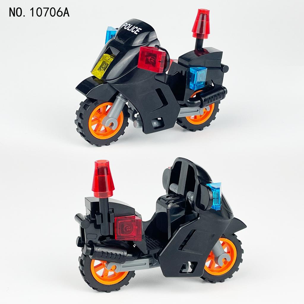 10706A Patrol Motorcycle Black Car Model Children's Building Blocks Toy City Police