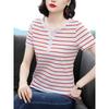 Футболка с короткими рукавами, женская, топ среднего возраста, для мам, летняя, новый стиль, для людей среднего возраста и пожилых, футболка с короткими рукавами, большого размера, в горизонтальную полоску
