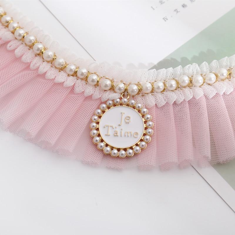 Розовая вуаль Ошейники для домашних собак Жемчужный галстук-бабочка Вечеринка для животных Маленький Средний Щенок Украшение на шею Причудливая лента Костюмный элемент Аксессуары для шеи кошки