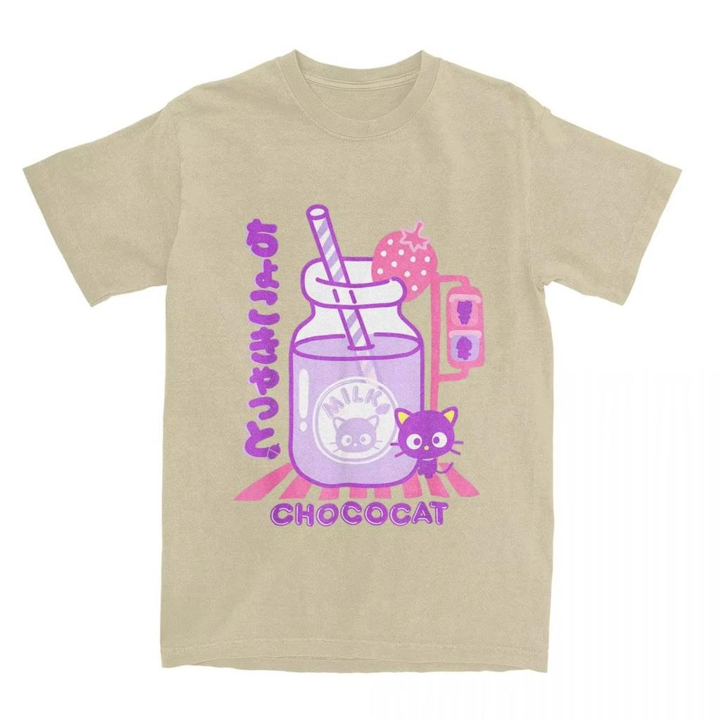 Chococat Клубничное Молоко Футболки Мужские Женские 100% Хлопок Смешные Футболки С Круглым Вырезом Футболка С Коротким Рукавом Топы Идея Для Подарка