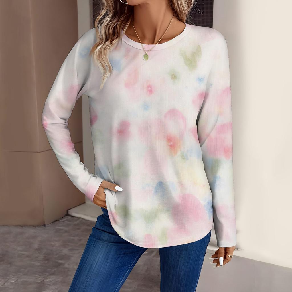 Women's Fashion Casual Long Sleeve Floral Print Round Neck Top