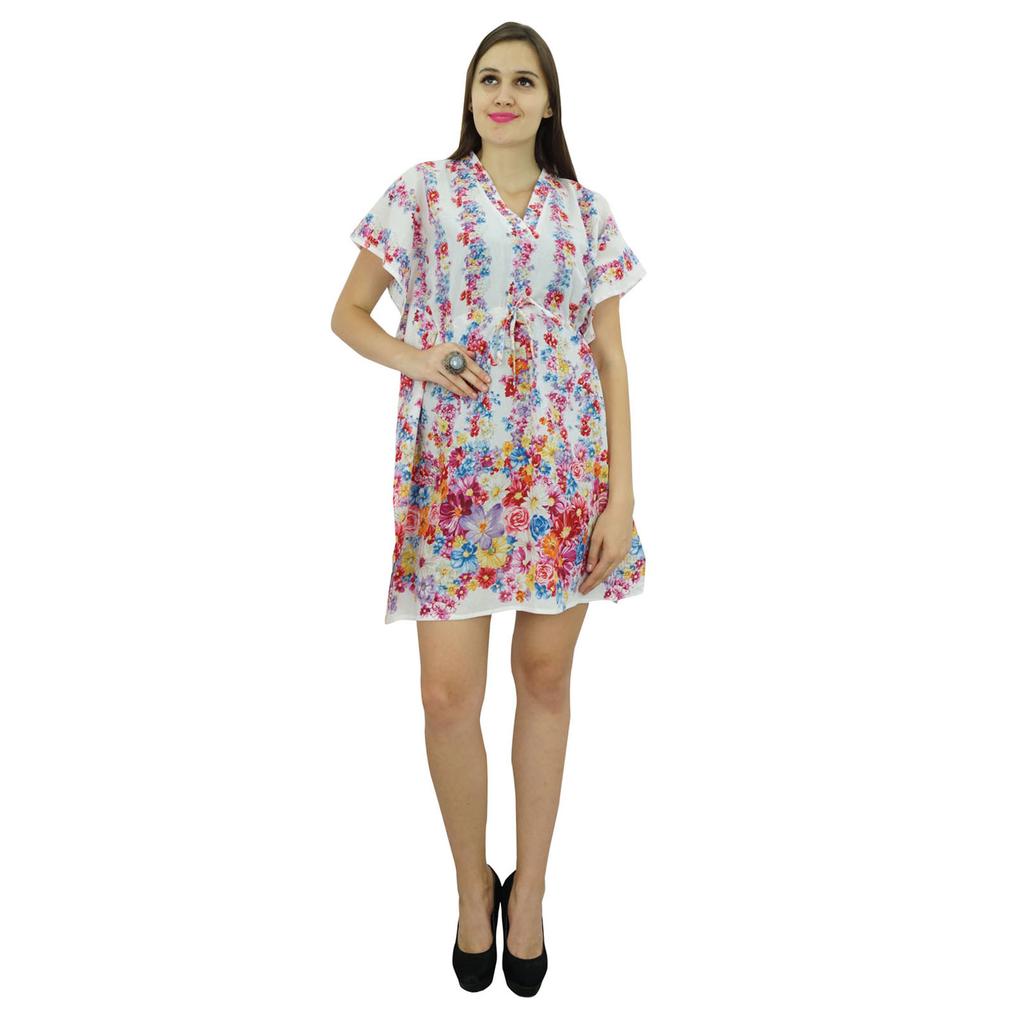 Bimba Женское платье-кафтан в стиле бохо с принтом, хлопковая короткая туника, пляжный кафтан