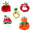 Cute Fruit Cat Hat Plush Pineapple Kitten Hat with Eyes Adjustable Watermelon Strawberry Soft Pet Hat for Cats And Small Dogs Party Costume Photo Prop
